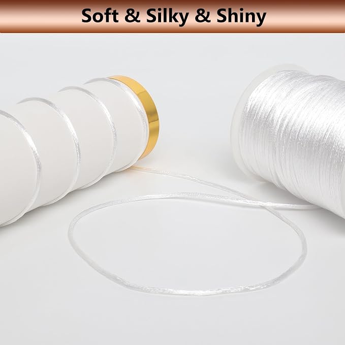LUSTEMBER 2 mm x 330 Feet Satin Nylon Cord, Silky Smooth Nylon String for Jewelry Making Bracelet Necklaces Beading Thread Rattail Macrame Kumihimo Chinese Knot Craft
