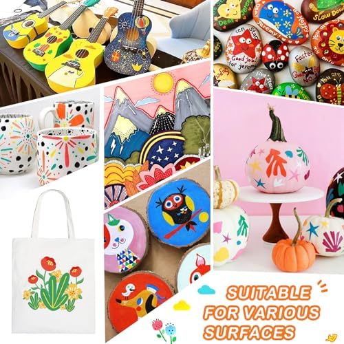 TANMIT 24 Colors Acrylic Paint Markers, Dual Tip Acrylic Paint Pens with Dot & Fine Tips For Fabric, Rock, Wood, Glass, Eggs, Scrapbook, DIY Crafts Making Art Supplies - Teacher Appreciation Gift