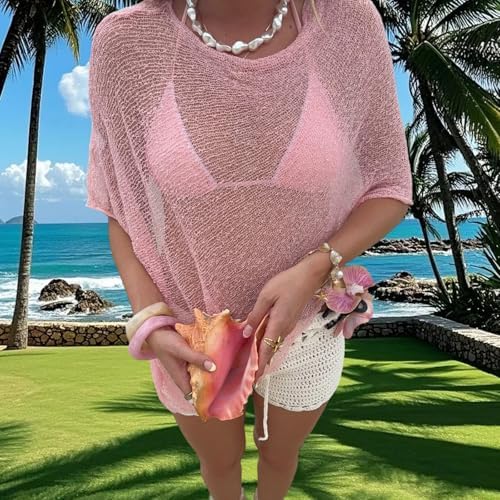 Nicoxijia Women Y2K Sheer Knit Poncho Top Lightweight Summer Beach Knit Shrug Shawl Bolero Off Shoulder Mesh Sweater Cover Up