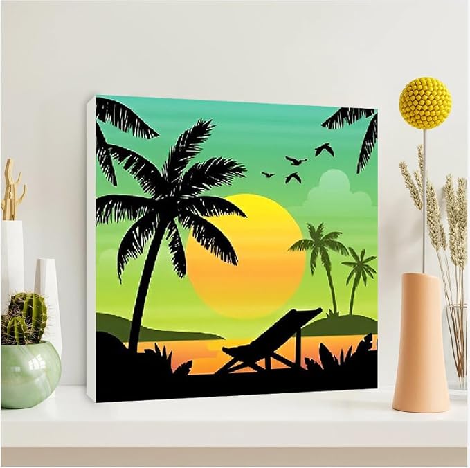 Canrichshop 4 Framed Landscape DIY Paint by Numbers Kit for Adults Beginner,Sunset Easy Painting by Number with Canvas,Acrylic Paint Kit Arts and Crafts for Adults for Decor 8x8inch