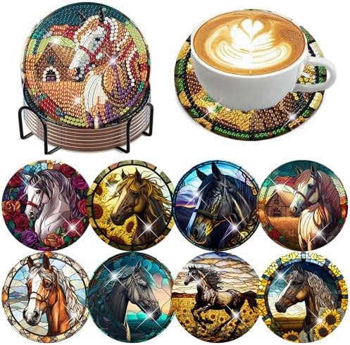 Zythron 8 Pack Diamond Art Coasters,Horse Diamond Painting Coasters Kits