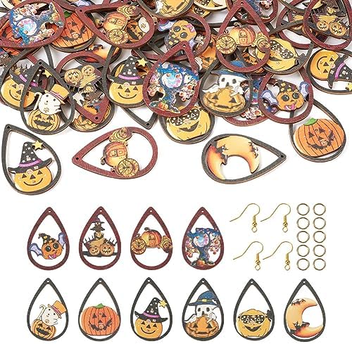 Elecrelive 40Sets Halloween Wooden Earrings Pumpkin Ghost Bat Fall Earring