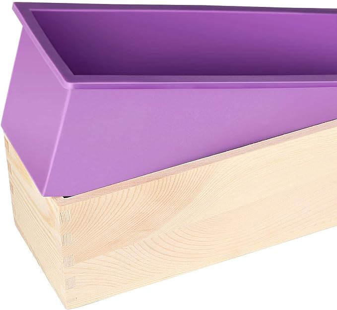 ZOENHOU 2 PCS 42oz Purple Soap Molds with 2 Lids, Flexible Rectangular Silicone Soap Making Molds Kit with Wood Box, DIY Tool Set for Soap Making Supplies…