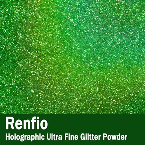 Renfio Holographic Glitter Powder - Metallic Resin Glitter | 2.11 Oz (60g) PET Flakes Crafts Sequins for Tumblers Slime Christmas - Laser Green