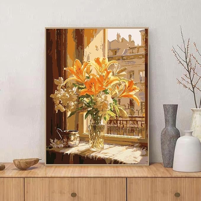 ZRIZQ Flowers Paint by Numbers Kit for Adults Beginner,City Scape,16x20