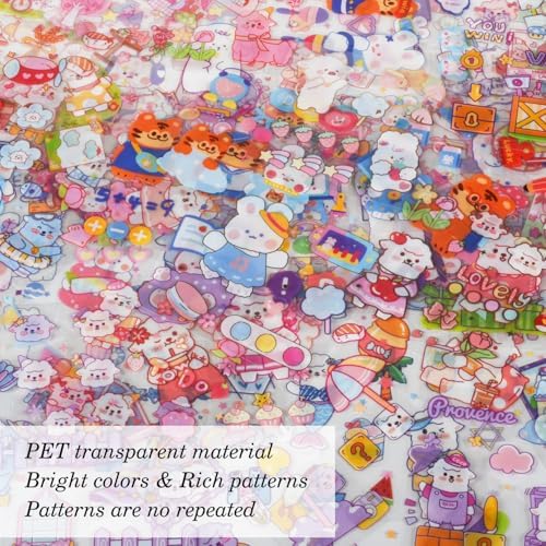 Kawaii Animal Cute Scrapbook Stickers - 100 Sheets CartoonTransparent Stickers for Junk Journal Scrapbooking Collage Planner Album Calendars Notebook DIY Craft Decor