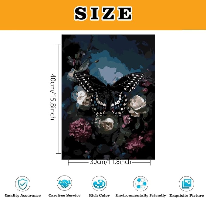 Butterfly Paint by Numbers Kit for Adults Framed Canvas, Frameworkless