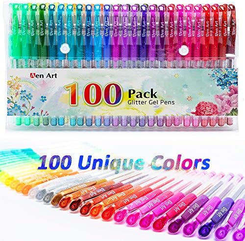 Aen Art Glitter Gel Pens, 100 Color Glitter Pen Set for Coloring Books