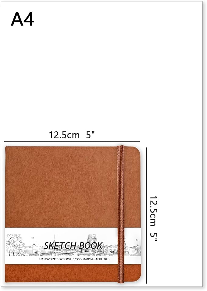 5" x 5" Hardcover Sketch Book,58 Sheets Small Mixed Media Pocket Sketch Pad