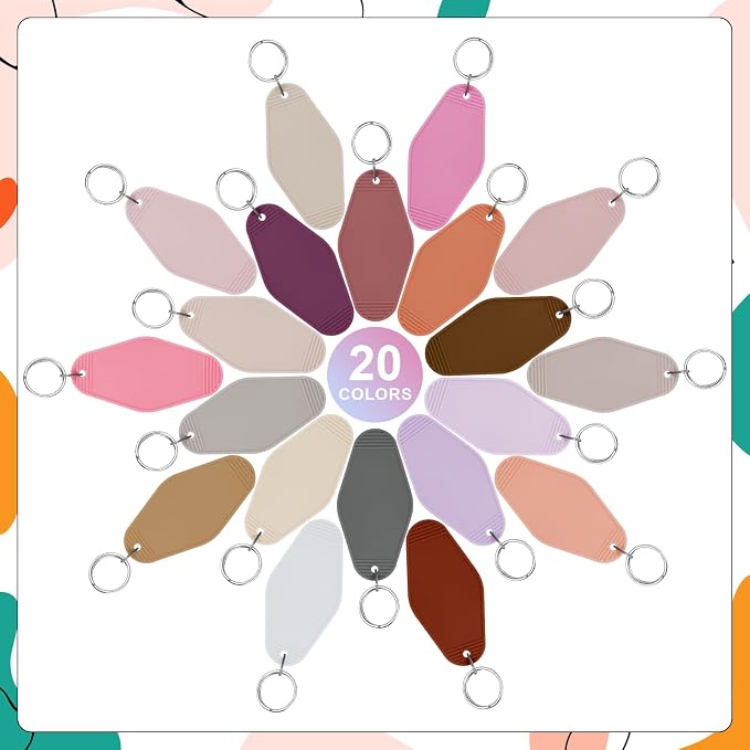 LOTMER 20/30/40/80 PCS Hotel Keychain Blank with Key Rings, 60 Colors Motel Key Chains for DIY Keychains