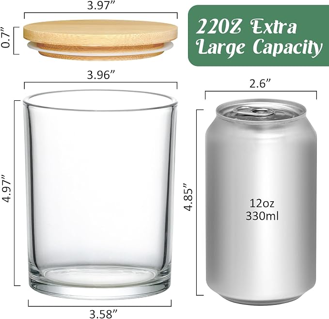SUPMIND 6 Pack Glass Candle Jars with Lids,22 fl.oz Clear Candle Containers | Bulk Jars for Making Candles Vessels for Candle Business - Dishwasher Safe