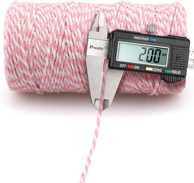 jijAcraft Pink and White Twine String, 328 Feet Christmas Bakers Twine String, 2MM Heavy Duty Packing String for DIY Crafts, Christmas Decoration, Gift Wrapping, Craft Wrapping