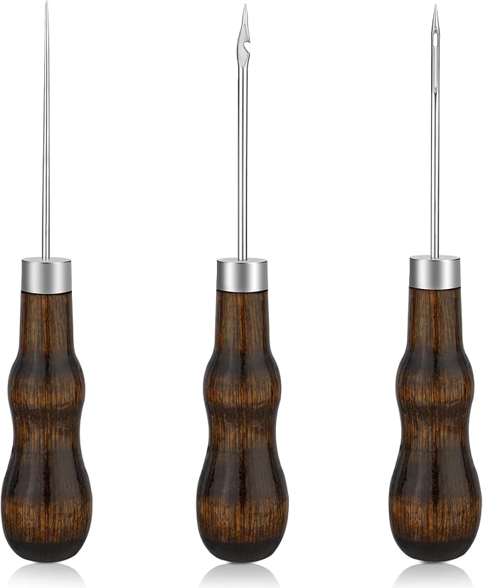 ZXIIXZ 3 Pcs Sewing Awls, Leather Scratch Hollow Hook Awl Tool Kit