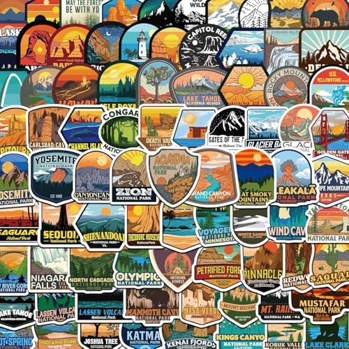 156 Pcs National Parks Sticker Pack, Outdoor Nature Camping Hiking Inspired Waterproof Vinyl Decals for Water Bottles Laptop Car, Mountains Travel Adventure Parks Stickers