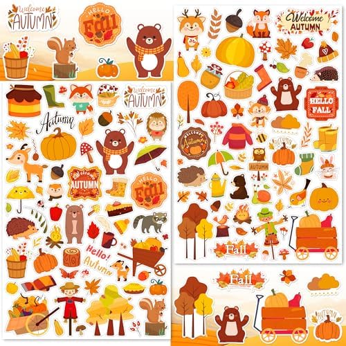LINAYE Fall Stickers for Kids 24 Sheets 1580Pcs Autumn Leaves Stickers Bulk