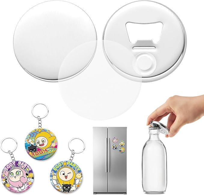 VEVOR Button Maker Supplies 50 Sets 2.25 in / 58 mm Refrigerator Magnets, Bottle Openers, and Keychains Button Parts with Backs, Shells, Clear Mylar Films, and Blank Circle Papers, for Home DIY