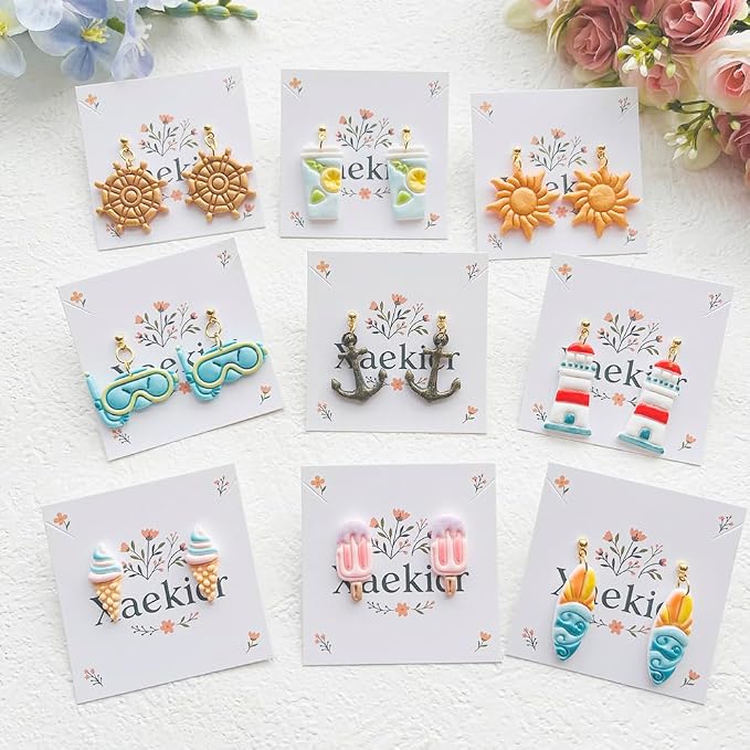 Nautical & Summer Fun Polymer Clay Cutters Set - 9pcs Coastal Shapes Including Lighthouse, Anchor, Ship Wheel, Ice Cream & Sunglasses for DIY Earring Jewelry, Soft Clay Crafts & Scrapbooking