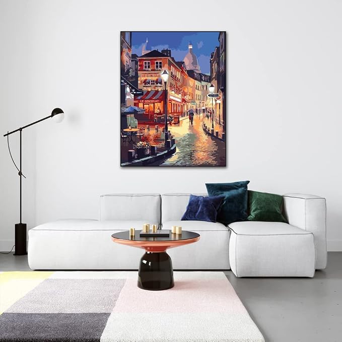 QUITEDEW Paint by Number Kits for Adults,City Paint by Number Adult,Street Scenery Painting by Numbers,Night View Oil Painting Suitable for Home Wall Decoration 16x20 Inch