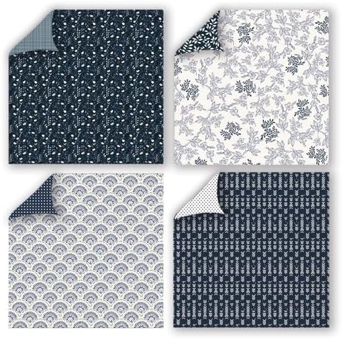 Classical Blue Double Sided Scrapbook Paper 12x12 Inch, 24 Sheets 24 Unique Patterns, 160gsm Acid Free Cardstock for Junk Journal Cardmaking Vintage Farmhouse Crafts
