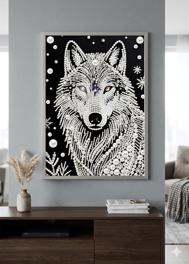 Morudeor 5D Diamond Art Pearl Painting Kits for Adults,Special Shape Diamond Art Kits for Wolf Head, DIY Plastic Pearl Painting Kit for Home Decor 12 × 16 inch