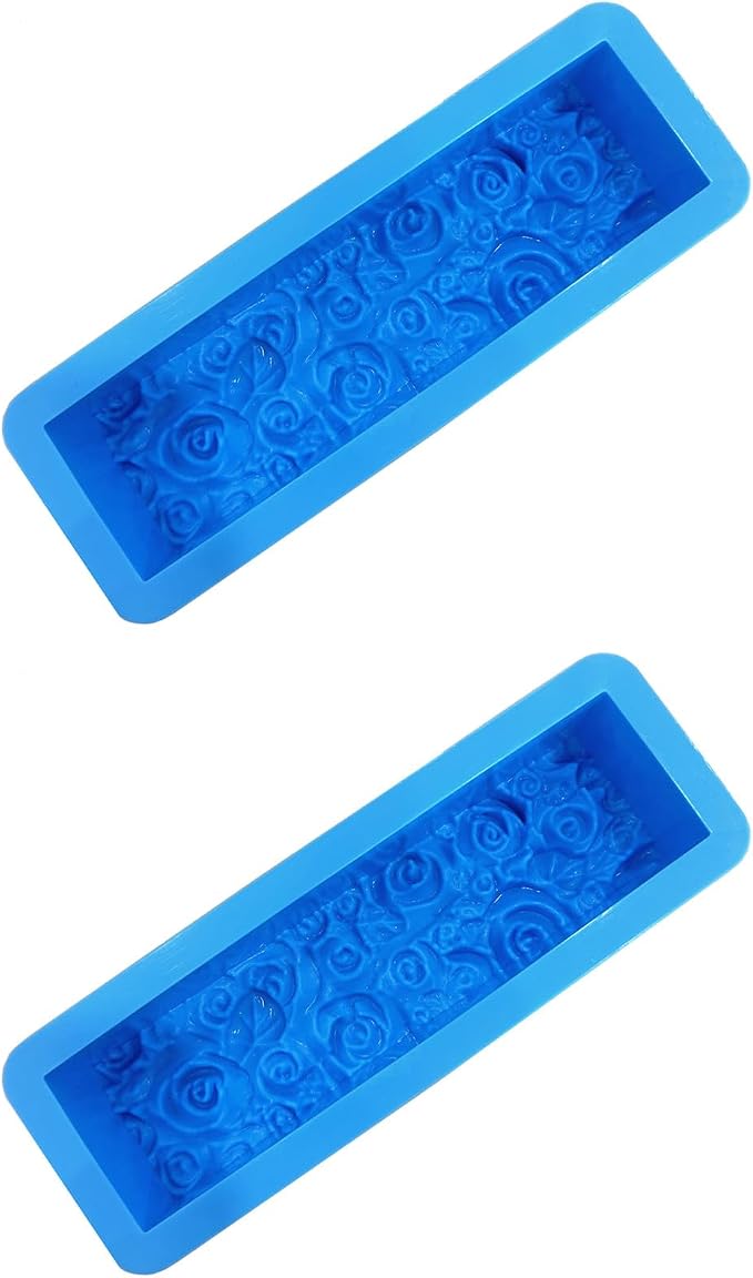 Rectangular Rose Soap Silicone Mold, Blue, 2 Pcs | Flexible,Flowers Craft Art,Candle Making,Homemade Soap Crafts