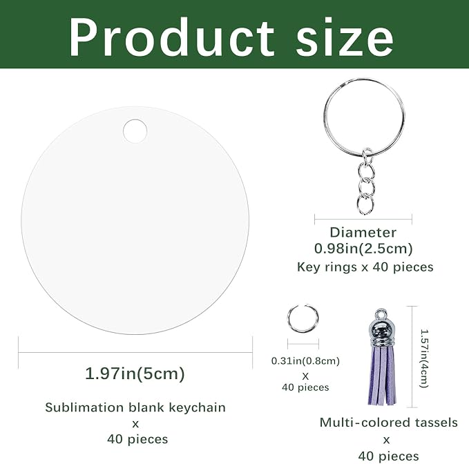 GEKIXUTP 160 Pcs metal Sublimation Keychain Blanks Bulk,Double Sided Sublimation Blanks Keychain Heat Transfer Keychain Blanks with Tassels,Sublimation Ornament Blanks key chain round