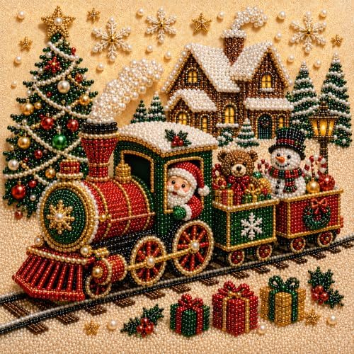 LJSCQF DIY Christmas Pearl Diamond Painting Art Kit with Frame, Home Wall Decor Art Craft Kit, Holiday Christmas Wall Decor, Handmade Home Decoration Gift (Santa Claus B, 12x12in)