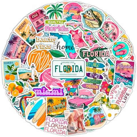 100Pcs Florida Stickers and Decals for Luggage, Waterproof - Florida State Party Supplies & Decorations, Gifts - FL State Stickers for Water Bottle - Gift for Women & Men