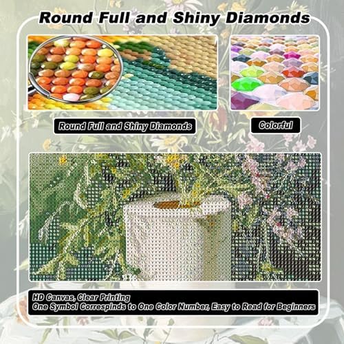 AIBOERL Diamond Art Kits for Adults,Flowers Diamond Painting Wall Decor | Round Drill Vintage Flower Diamond Painting for Beginners DIY Rhinestone 5D Diamond dots(Gemstone Craft)Wall Art Gift 12x16IN