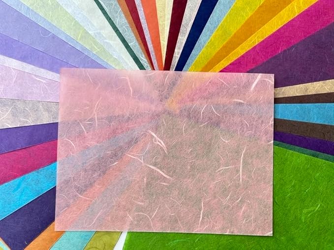 A5 50 Sheets Natural Fiber Mulberry Tree Mulberry Paper Sheets Art Tissue Washi Paper Design Craft Art Origami Suppliers Card Making 8.3" x 5.8". (Mixed 50 Color, A5)