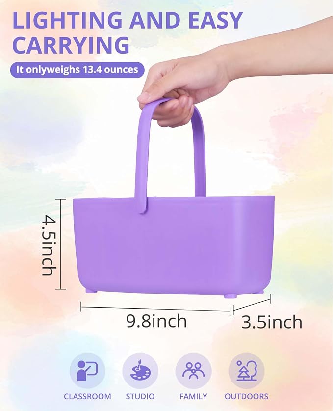 GAMENOTE Paint Brush Cleaner, Paint Brush Holder and Palette, Purple | All-in-one painting station washes and rests brushes, mixes colors, and stores paint in 18 wells with a portable handle.