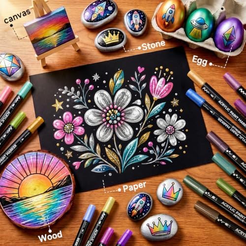 Shuttle Art 28 Metallic Dot & Fine Tip Acrylic Paint Markers