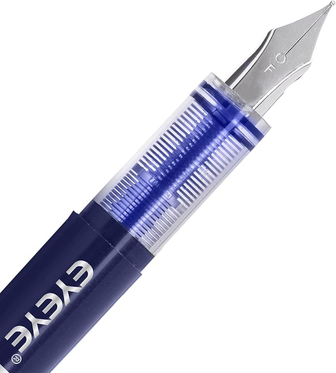 EYEYE Disposable Fountain Pens Fine Point, 8 Pack Blue Pens for Writing, Stainless Steel Nib, Smooth Writing for Journaling, Drafting, Sketching, Doodling & Office Supplies