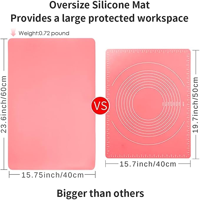 Extra Large Silicone Table Mat, Silicone Mat for Crafts Kids Dinner Placemat Desk Countertop Protector Heat Resistant Baking Mat Reusable Dough Rolling Pad Fondant Mat, Pink (23.62x15.75 inches)