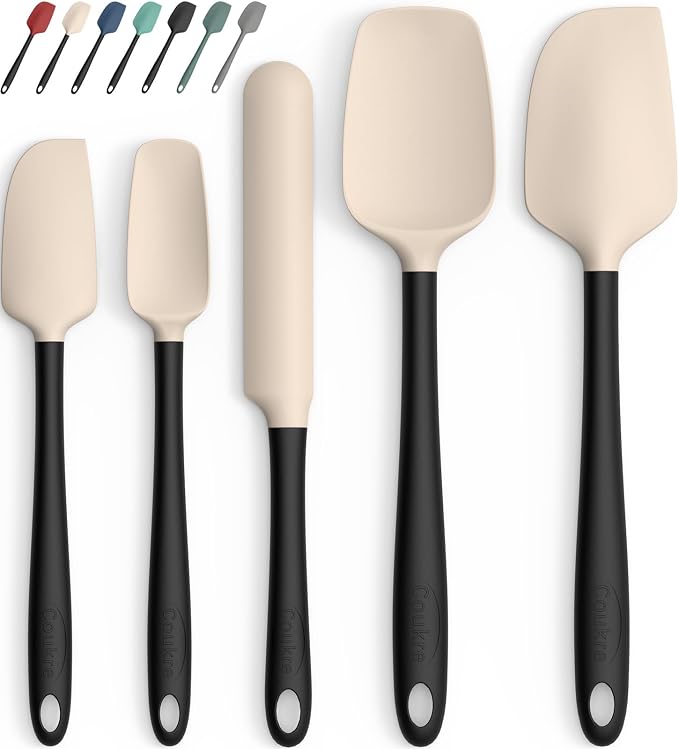 Coukre Silicone Spatula Set of 5,High Temperature Resistant, Food Grade Silicone, Dishwasher Safe, for Baking, Cooking (Beige Black)