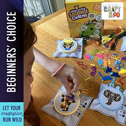 Safari Cross Stitch Kits for Kids - 5 Stamped Beginner Needlepoint Sets