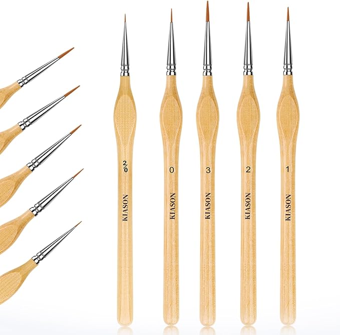 5PC Miniature Detail Paint Brushes Set for Fine Detailing, Wood | Tiny tips for acrylic, oil, watercolor, models, figurines, face paint & crafts. Great for paint-by-number, canvas & fine art.