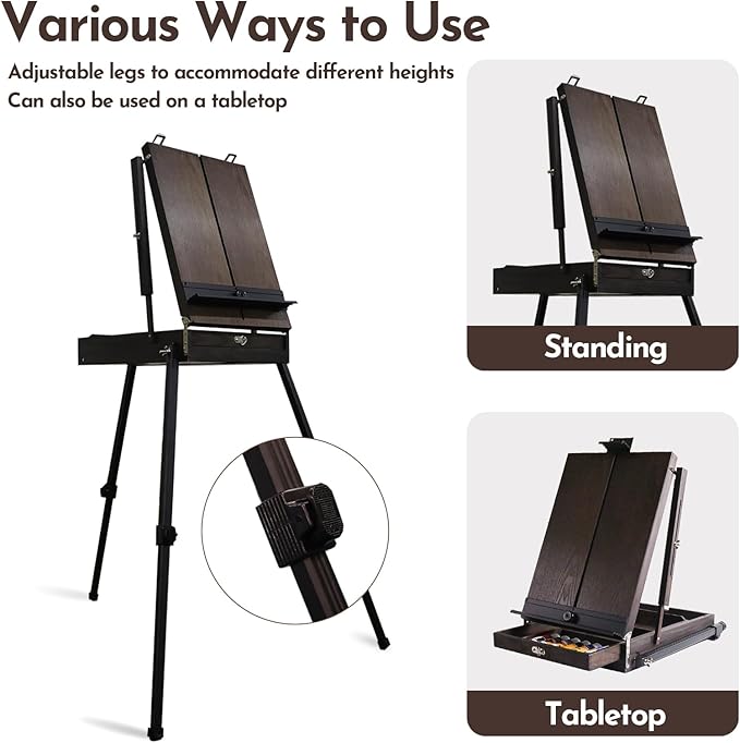 CONDA 70” French Easel with Aluminum Legs, Folding Sketch Painting Easel with Drawer, Tripod Easel Stand for Painting, Sketching, Display