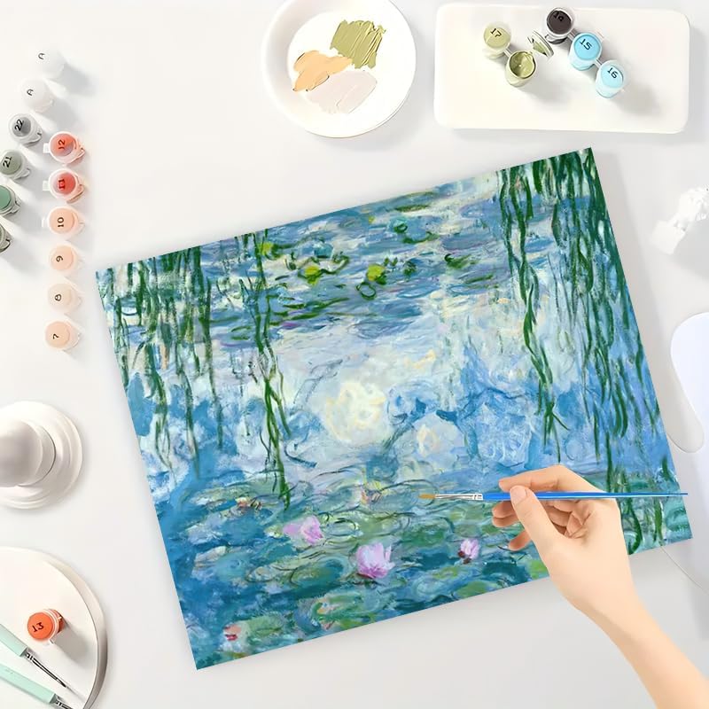 Water Lily Garden Paint by Numbers Kit for Adults - DIY Monet-Inspired Pond Painting on Canvas 8X12IN framed, Acrylic Paint Set, Suitable for Beginners, Impressionist Wall Art for Home Decoration