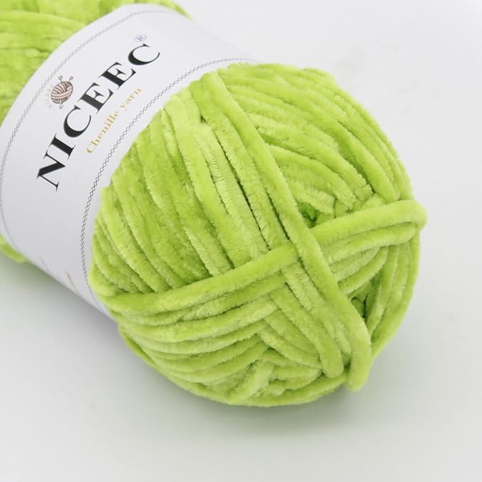 NICEEC 3 Skeins Soft Chenille Yarn 3 x85m (3X 93yds, 3X 50g)_Green Series