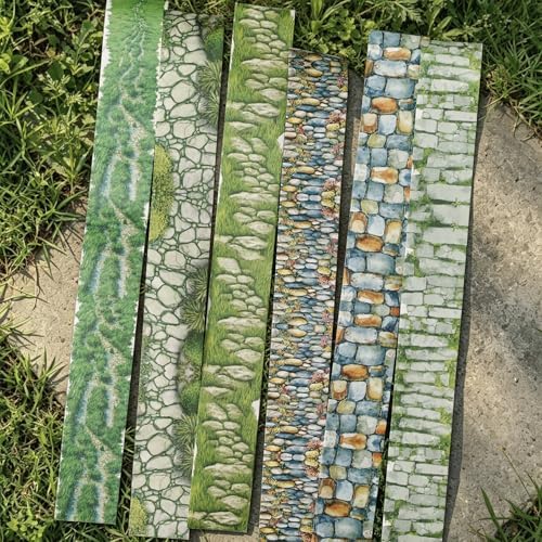 Washi Tape Set,6 Rolls Vintage Stone Road Decorative Masking Tape,Self Adhesive Landscape Border Tape Stickers for Junk Journal,Journaling,Scrapbooking,DIY Craft(Stone Path)