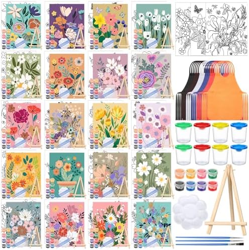 Sherr 140 Pcs 20 Set Pre Drawn Canvas Painting Kit, Flower