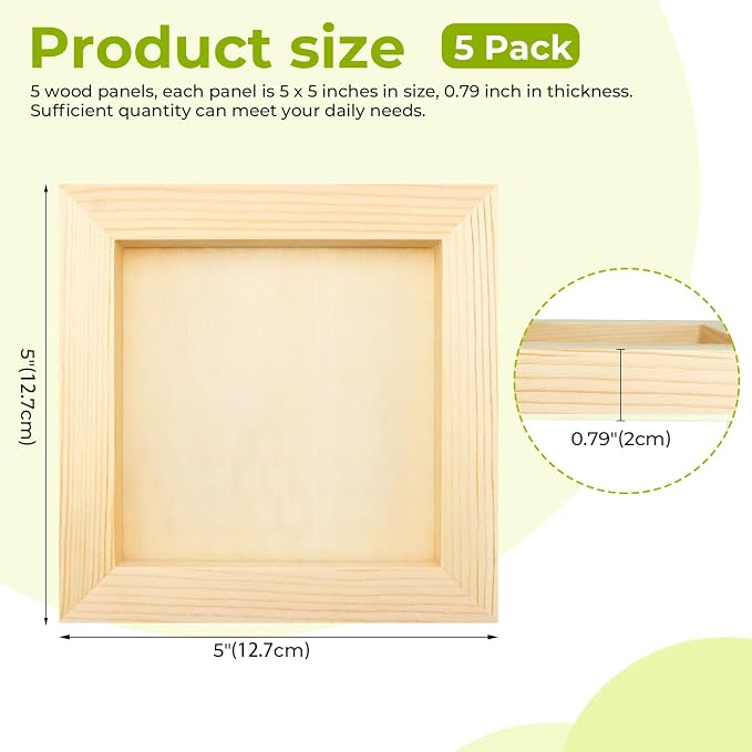 FSWCCK 5 Pack 5 x 5 inch Wood Panel Boards, Unfinished Wood Canvas Panels for Crafts, Painting Canvas, DIY Art Projects, Pouring, Arts Use with Oils, Acrylics