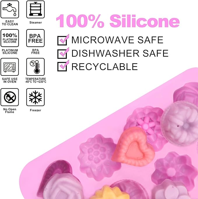 Silicone Soap Molds, different Cavities Soap Mold with Different Shapes, Perfect for Soap Making, Handmade Cake Chocolate Desserts Biscuit Pudding Teacake Jelly （3 Pack - Rose Flower）