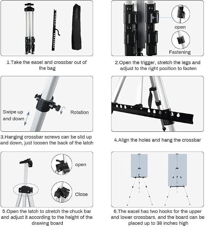 RRFTOK Easel Stand for Painting and Sign, Adjustable 17-66 Inch | Portable aluminum tripod art easel for display stand, poster stand, canvas holder, adults, floor use and carry bag