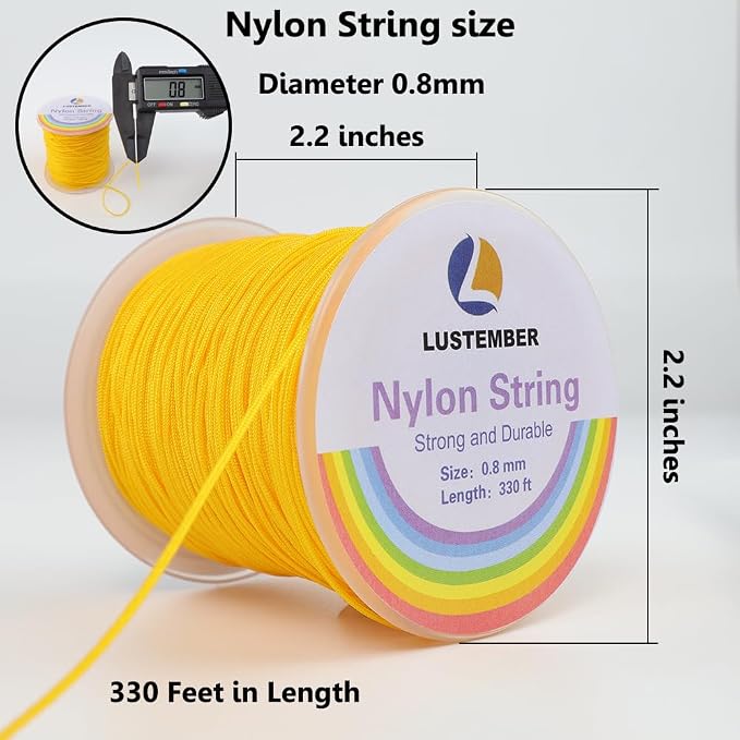 LUSTEMBER 0.8mm Nylon String, Strong Bracelet String, Durable Nylon Cord for Jewelry Making, Bracelets, Beading, Necklaces, Rattail Braiding, Kumihimo, Wind Chimes, Blinds and Handicrafts