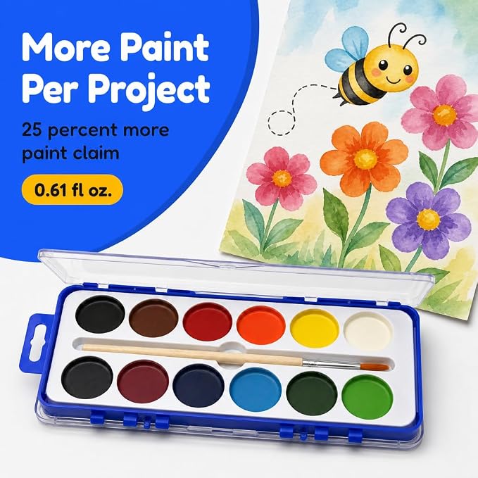 Color Swell 12 Color Bulk Watercolors with Wood Brushes, 36 Pack