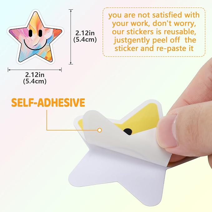 50PCS Smile Star Stickers, Cute Water Bottle Stickers for Kids
