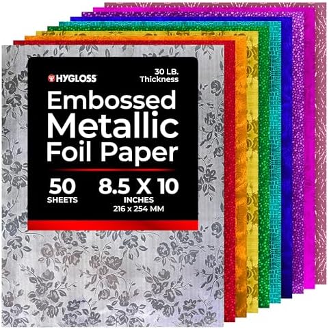 Hygloss Embossed Metallic Foil Paper - 50 Sheets Embossed Metallic Foil Paper - 8.5x10 Inches - Ideal Foil Papers for Crafts - Shiny Craft Sheets