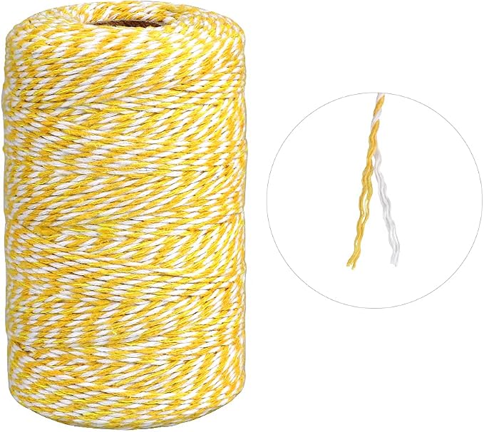 jijAcraft Yellow and White Twine, 656 Feet Christmas Bakers Twine, 2MM Heavy Duty Packing String for DIY Crafts, Christmas Decoration, Gift Wrapping, Craft Wrapping